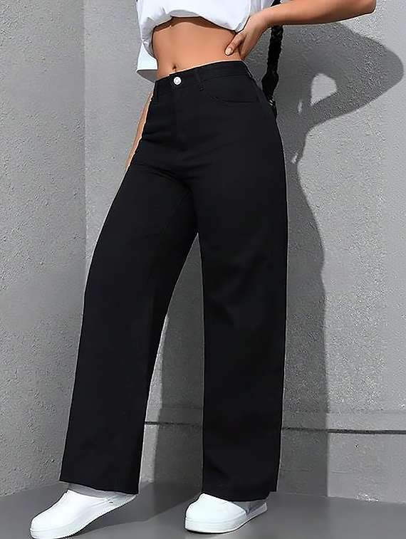women plain high rise wide leg jeans - 22319393 -  Standard Image - 1