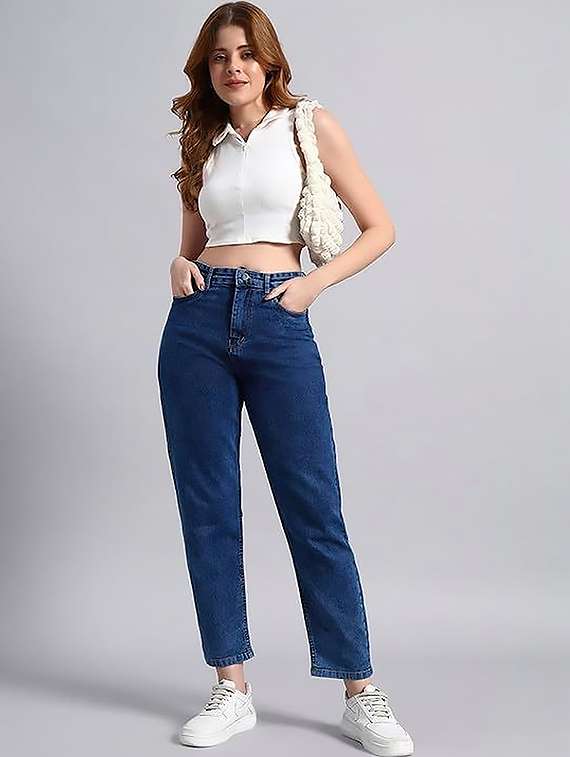 women solid high rise straight jeans - 22319410 -  Standard Image - 4