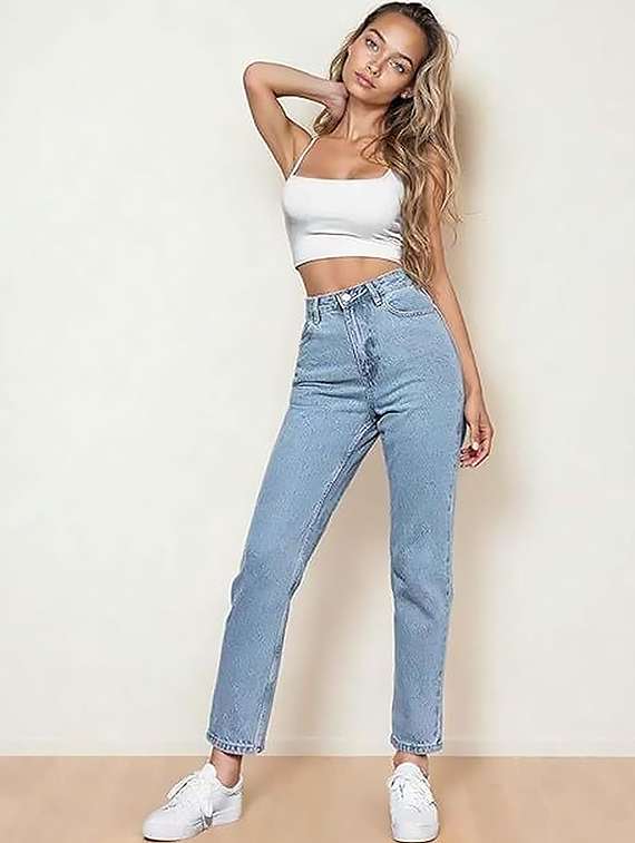 women solid high rise straight jeans - 22319411 -  Standard Image - 4