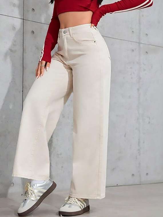 women plain high rise wide leg jeans - 22319417 -  Standard Image - 1