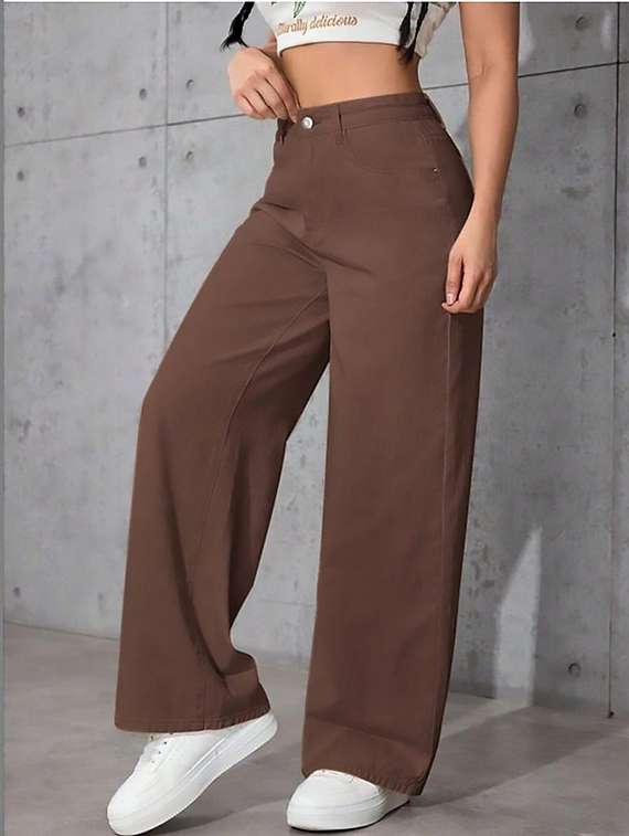women plain high rise wide leg jeans - 22319421 -  Standard Image - 1