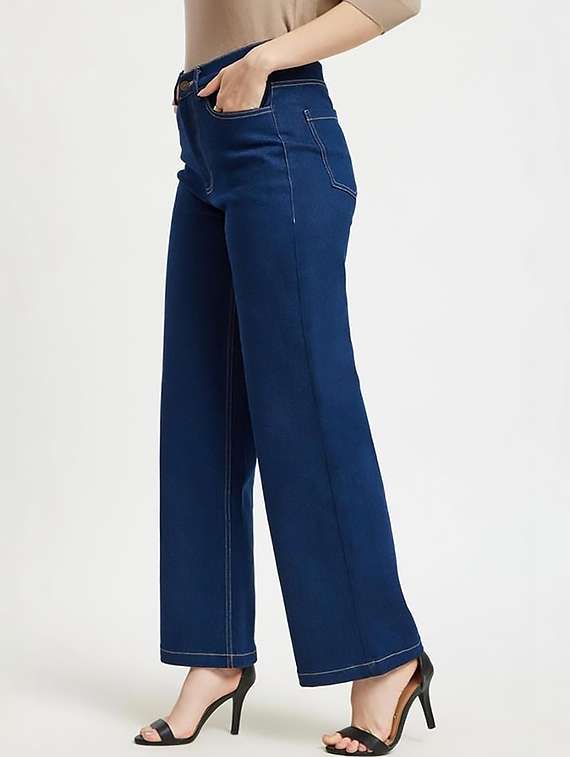 Women Plain High Rise Wide Leg Jeans - 22319424 -  Standard Image - 1