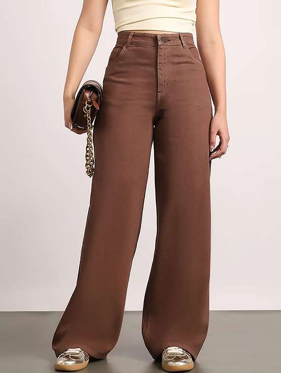 women plain high rise wide leg jeans