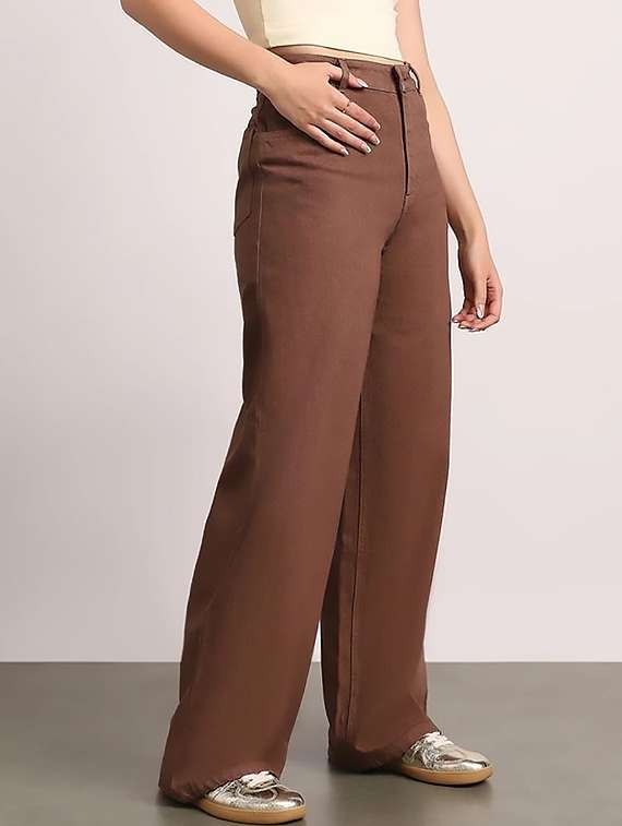 women plain high rise wide leg jeans - 22319426 -  Standard Image - 1