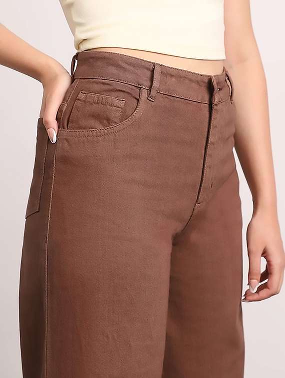 women plain high rise wide leg jeans - 22319426 -  Standard Image - 4