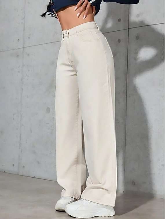 women plain high rise wide leg jeans - 22319427 -  Standard Image - 1