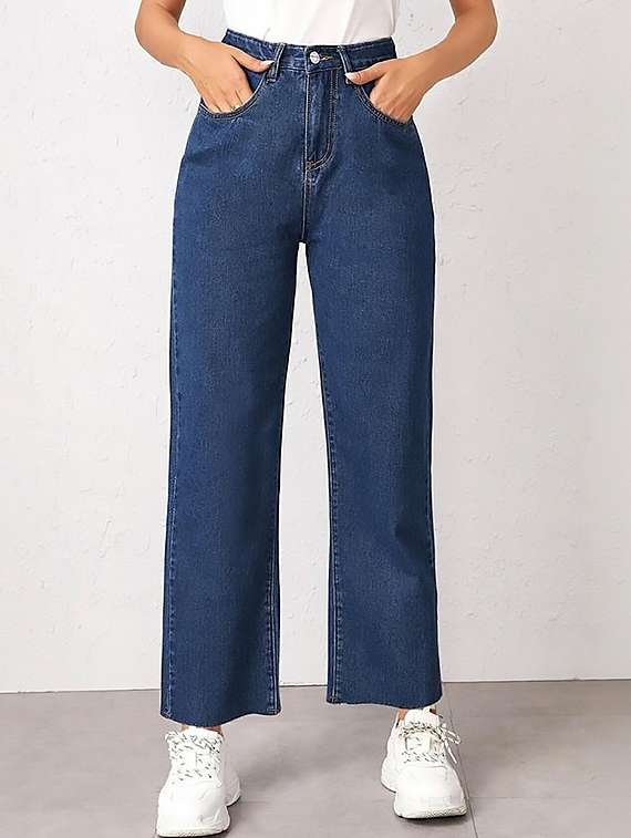 women solid high rise straight jeans - 22319429 -  Standard Image - 1