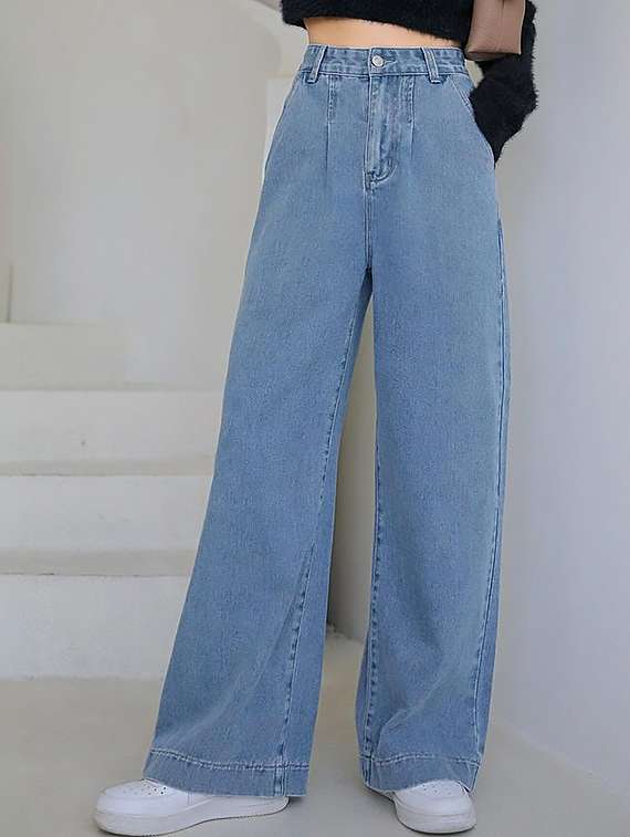 women plain high rise wide leg jeans - 22319430 -  Standard Image - 1