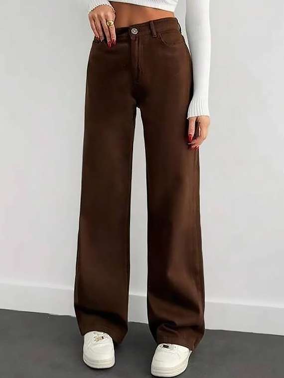 women plain high rise wide leg jeans