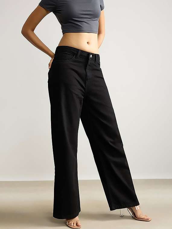 Women Plain High Rise Wide Leg Jeans - 22319433 -  Standard Image - 1