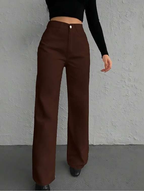 women plain high rise wide leg jeans - 22319441 -  Standard Image - 1