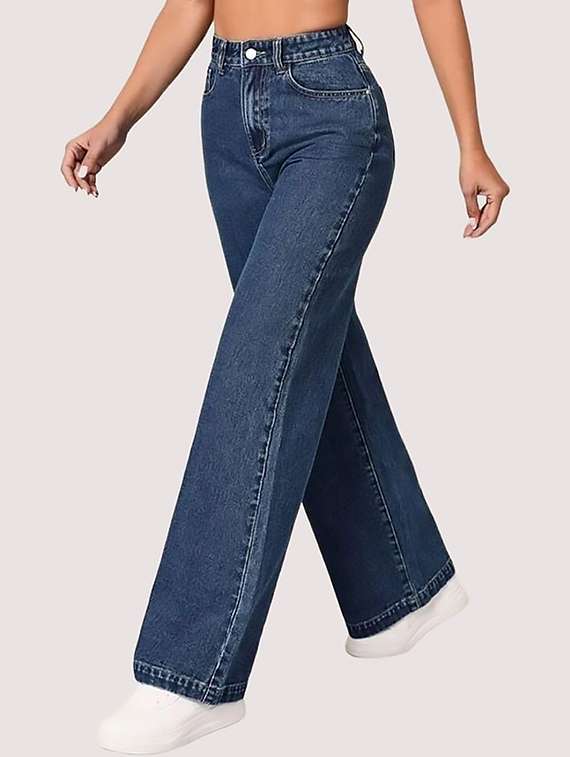 women plain high rise wide leg jeans - 22319444 -  Standard Image - 1