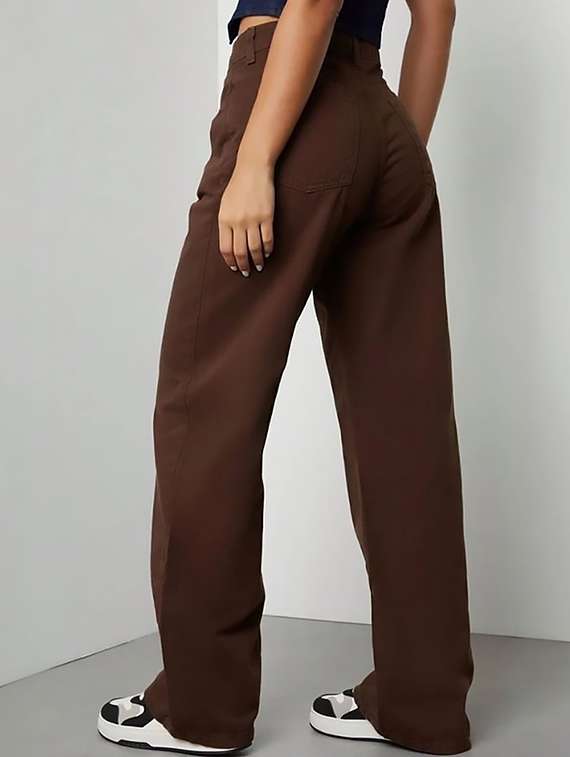 women plain high rise wide leg jeans - 22319446 -  Standard Image - 4