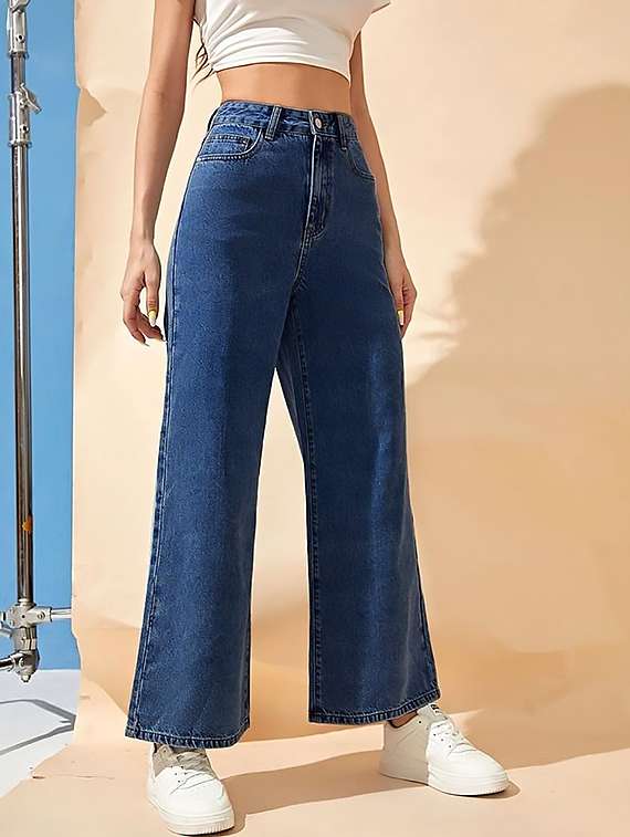 women plain high rise wide leg jeans - 22319454 -  Standard Image - 1