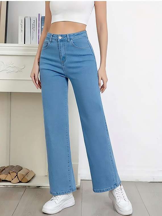 women plain high rise wide leg jeans - 22319460 -  Standard Image - 1