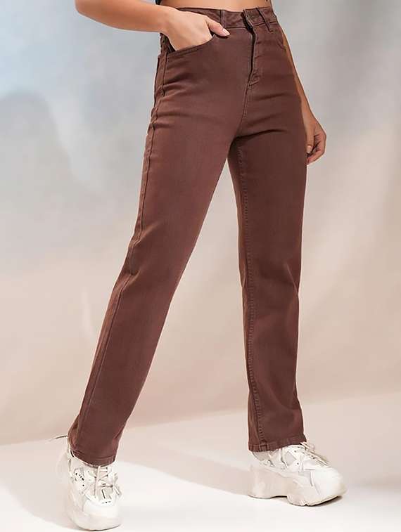 women solid high rise straight jeans - 22319466 -  Standard Image - 1