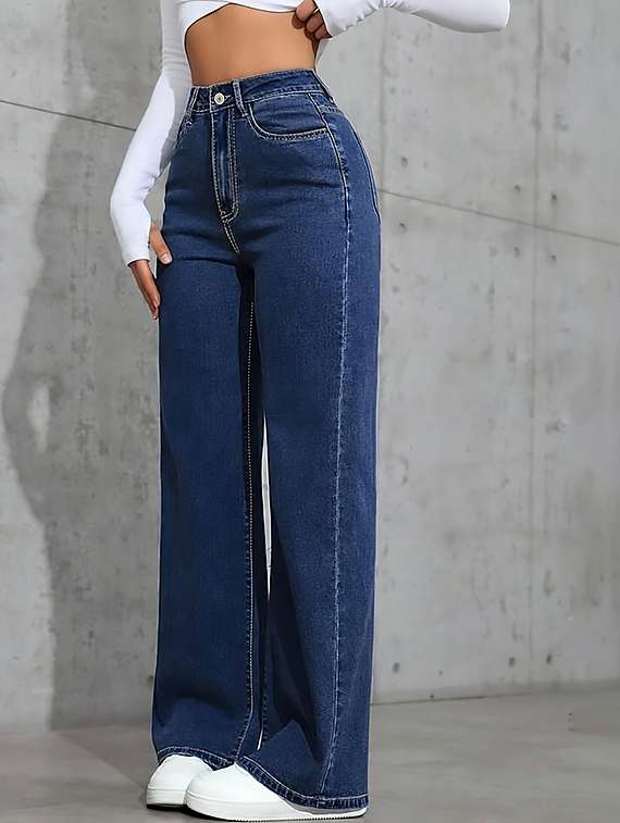 Women Plain High Rise Wide Leg Jeans - 22319468 -  Standard Image - 1