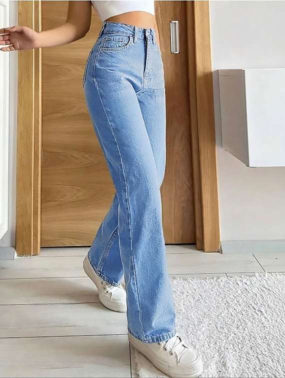 women solid high rise straight jeans - 22319478 -  Standard Image - 1