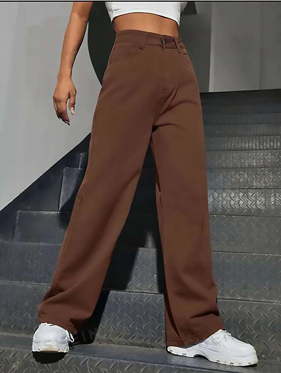 women plain high rise wide leg jeans - 22319481 -  Standard Image - 1