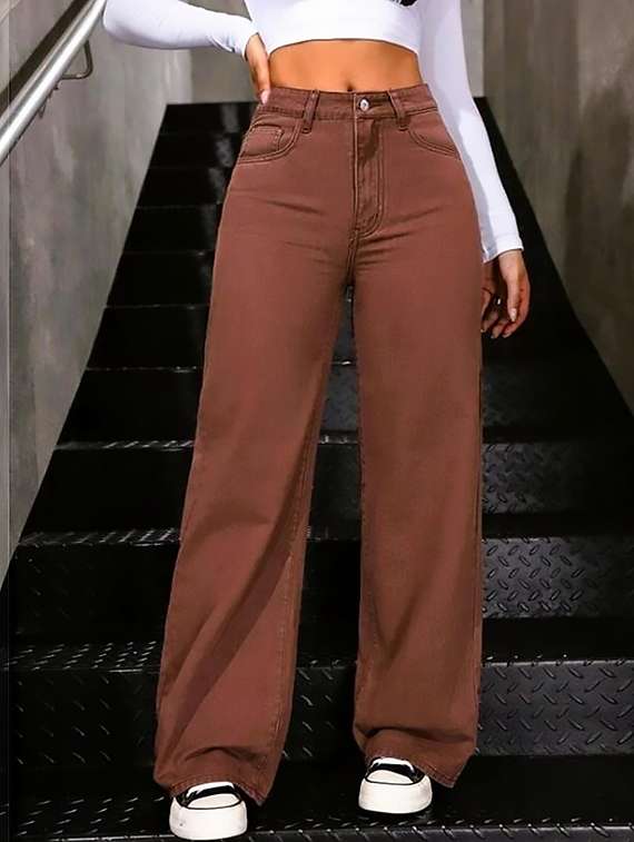 women plain high rise wide leg jeans