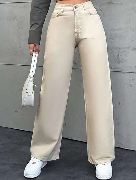 women plain high rise wide leg jeans - 22319488 -  Standard Image - 1