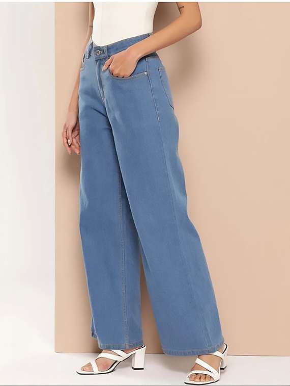 women plain high rise wide leg jeans - 22319491 -  Standard Image - 1