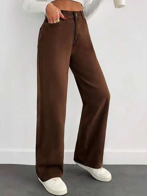 women plain high rise wide leg jeans - 22319502 -  Standard Image - 1