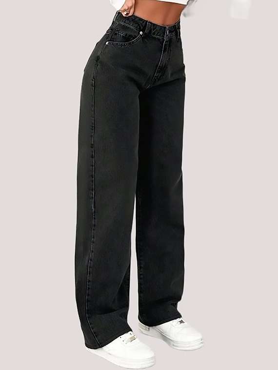 women plain high rise baggy jeans - 22319509 -  Standard Image - 1