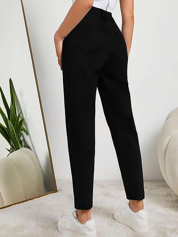 women solid high rise straight jeans - 22319515 -  Standard Image - 1