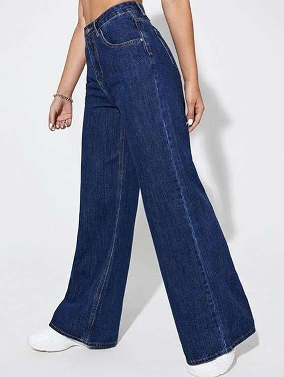 women solid high rise wide leg jeans - 22319521 -  Standard Image - 1
