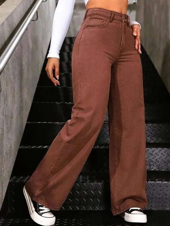 women solid high rise wide leg jean - 22319528 -  Standard Image - 1