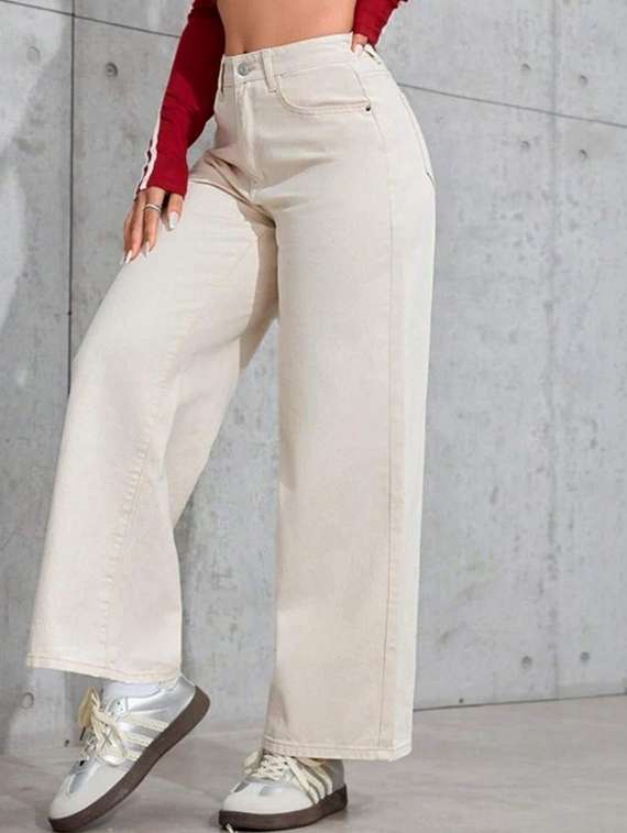 women solid high rise wide leg jean - 22319529 -  Standard Image - 1