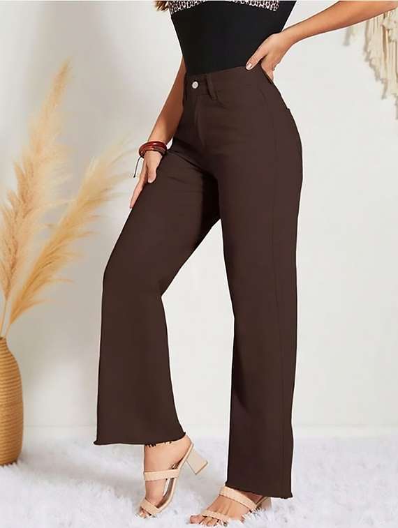 women plain high rise wide leg jeans - 22319539 -  Standard Image - 1