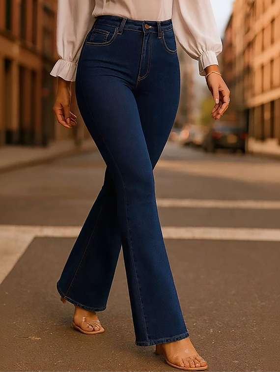 women plain high rise bootcut jeans - 22319544 -  Standard Image - 1