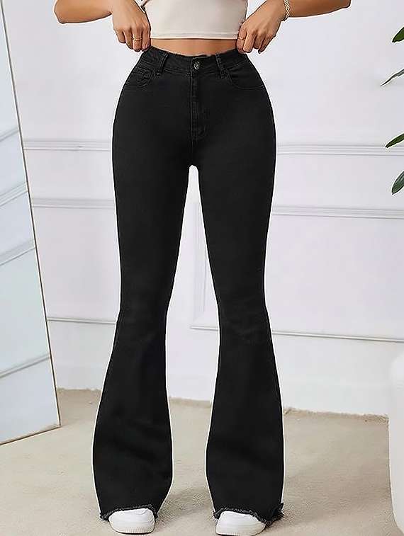 women plain high rise bootcut jeans - 22319554 -  Standard Image - 1
