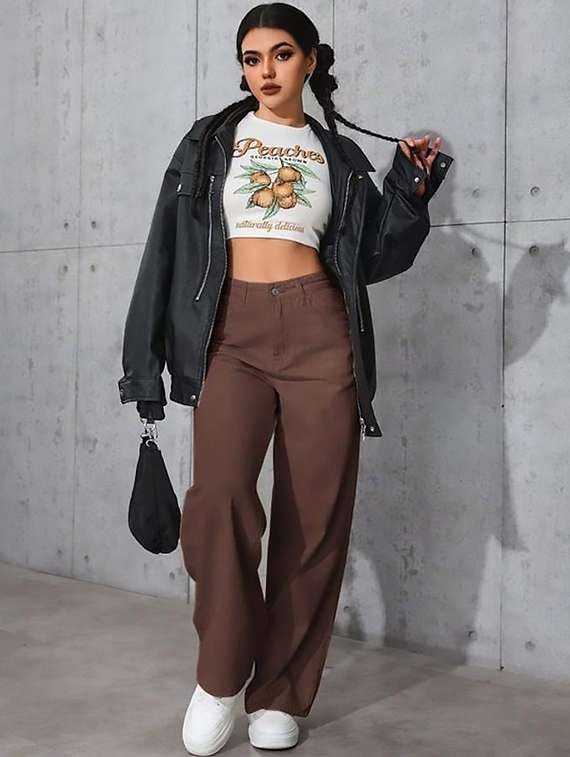 women plain high rise wide leg jeans - 22319560 -  Standard Image - 4