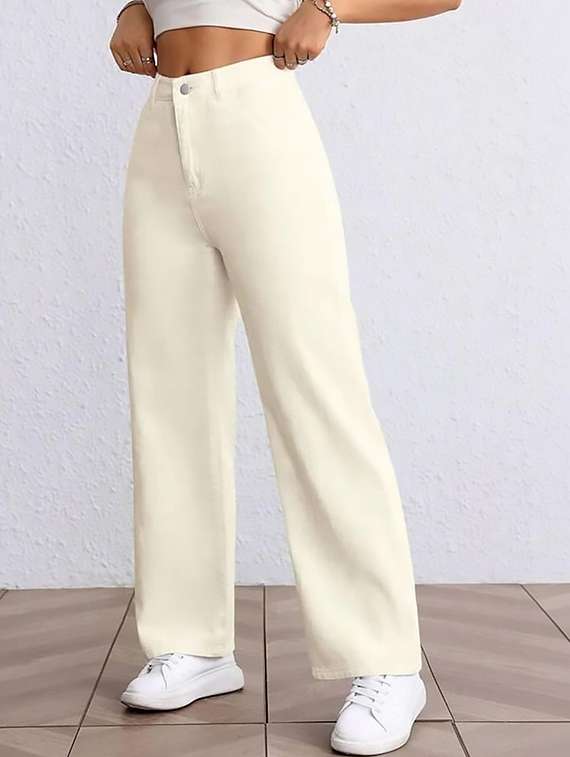 women plain high rise wide leg jeans - 22319566 -  Standard Image - 1