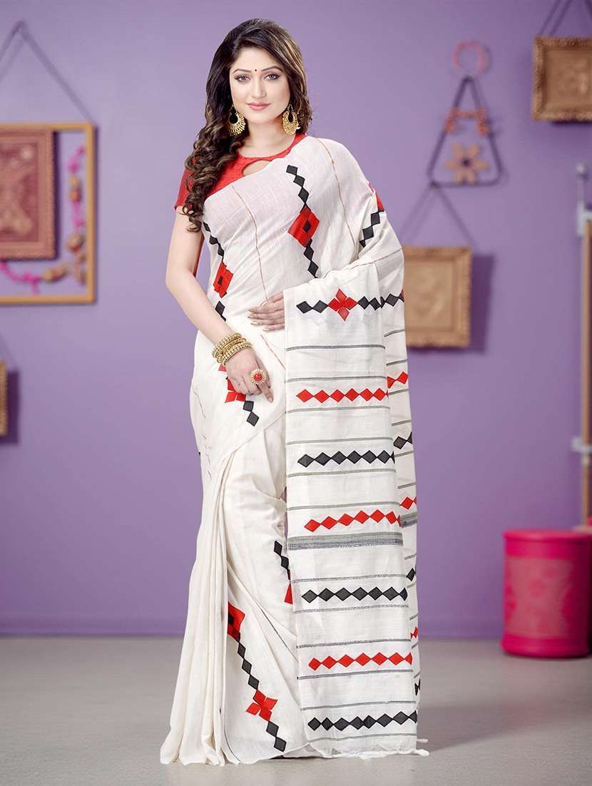 women solid with work handloom saree with blouse