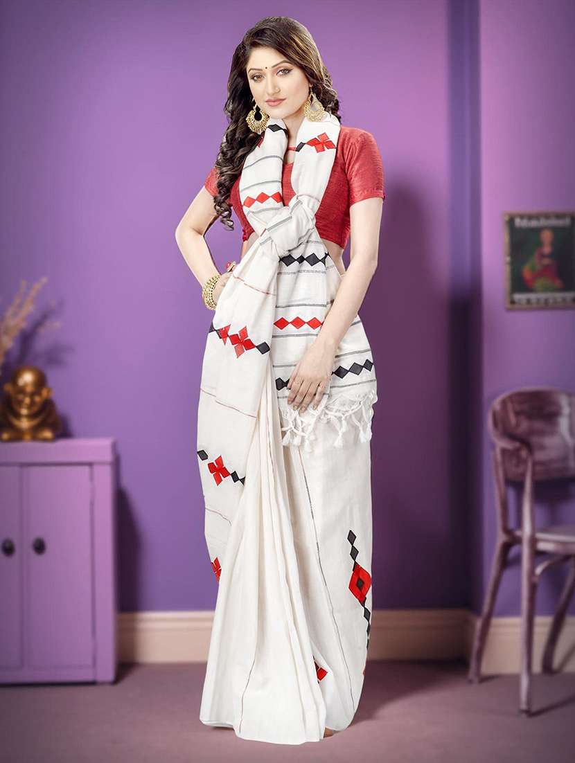 women solid with work handloom saree with blouse - 22319595 -  Standard Image - 1