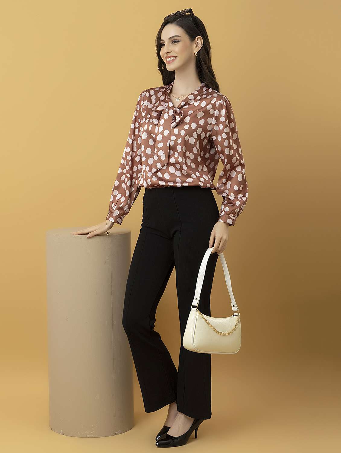 women printed tie-up neck long sleeve top - 22319650 -  Standard Image - 4