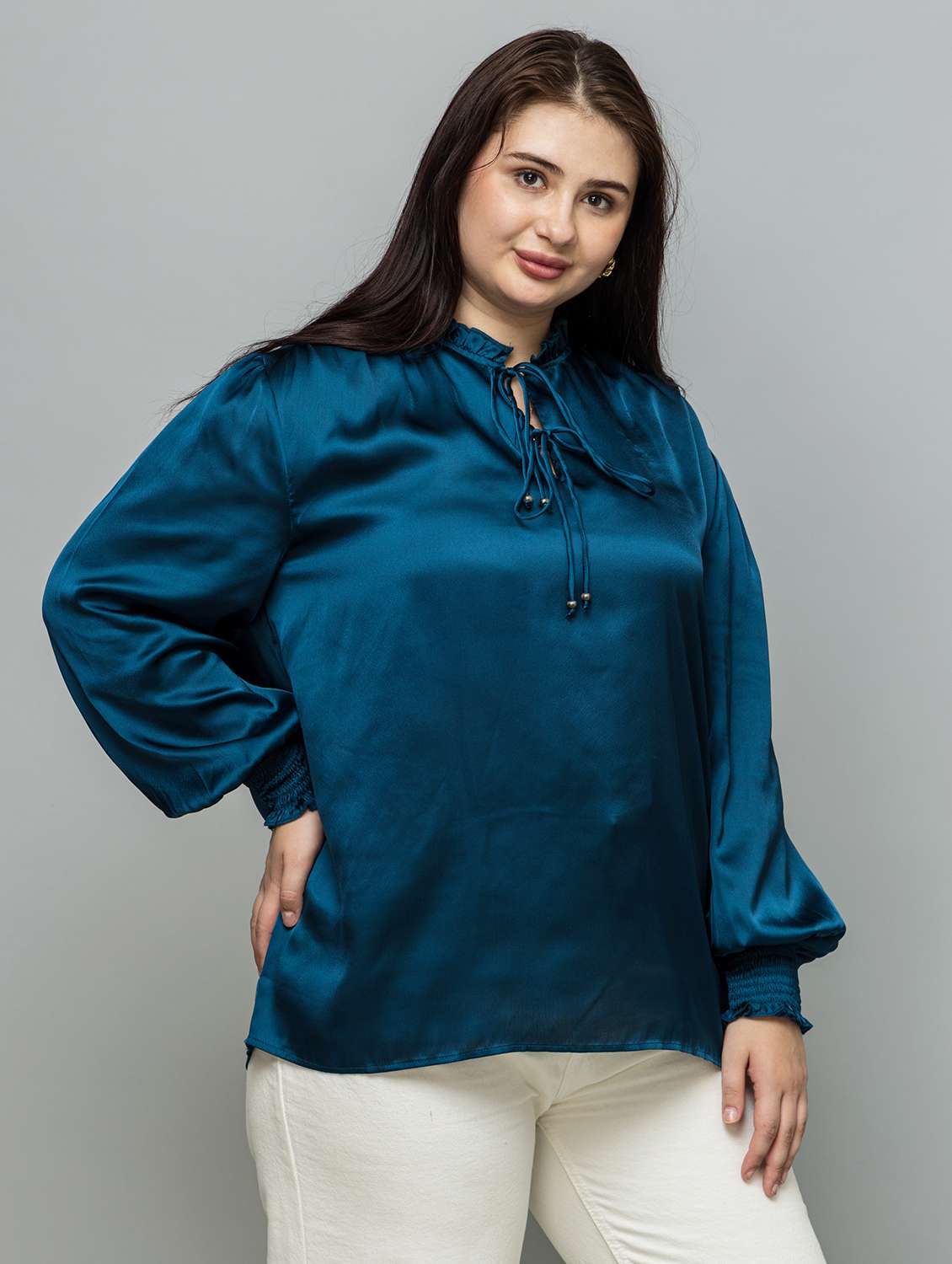 women plus size solid puff sleeve top - 22319655 -  Standard Image - 1