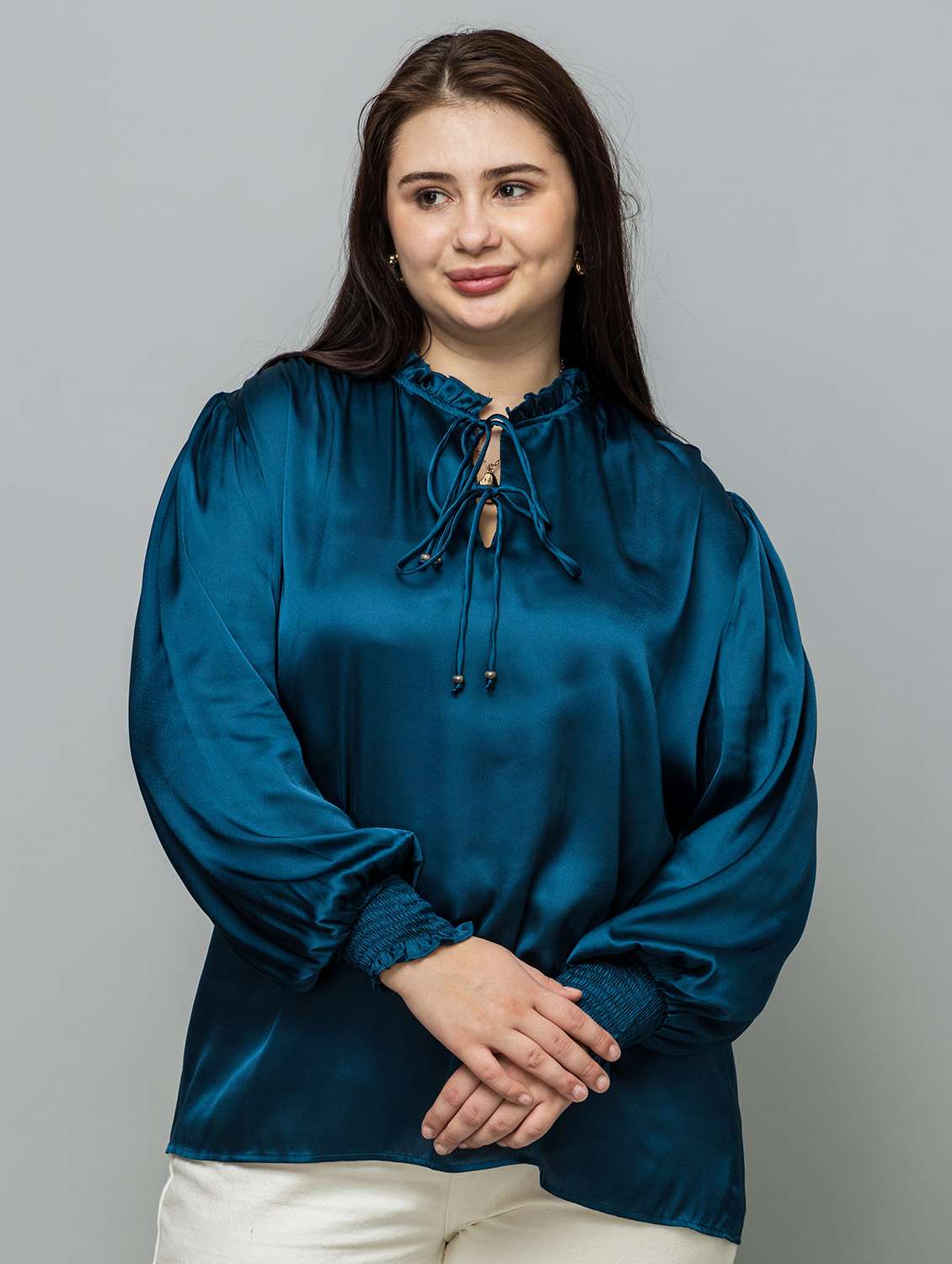 women plus size solid puff sleeve top - 22319655 -  Standard Image - 4
