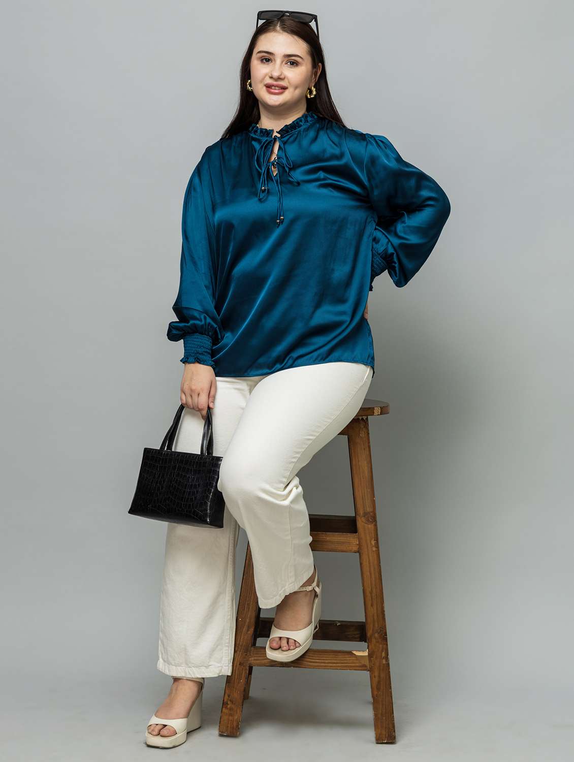 women plus size solid puff sleeve top - 22319655 -  Standard Image - 6