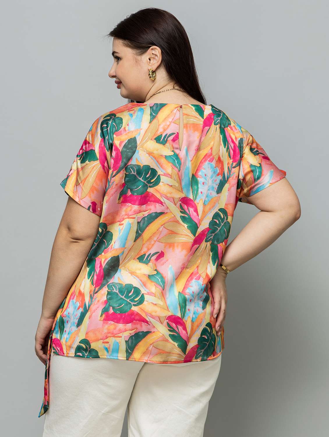 women plus size printed short sleeve mock wrap top - 22319657 -  Standard Image - 4