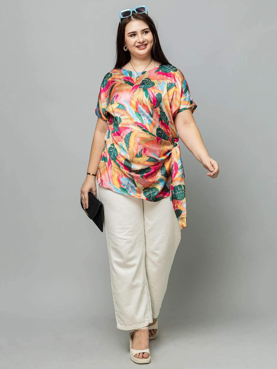 women plus size printed short sleeve mock wrap top - 22319657 -  Standard Image - 6