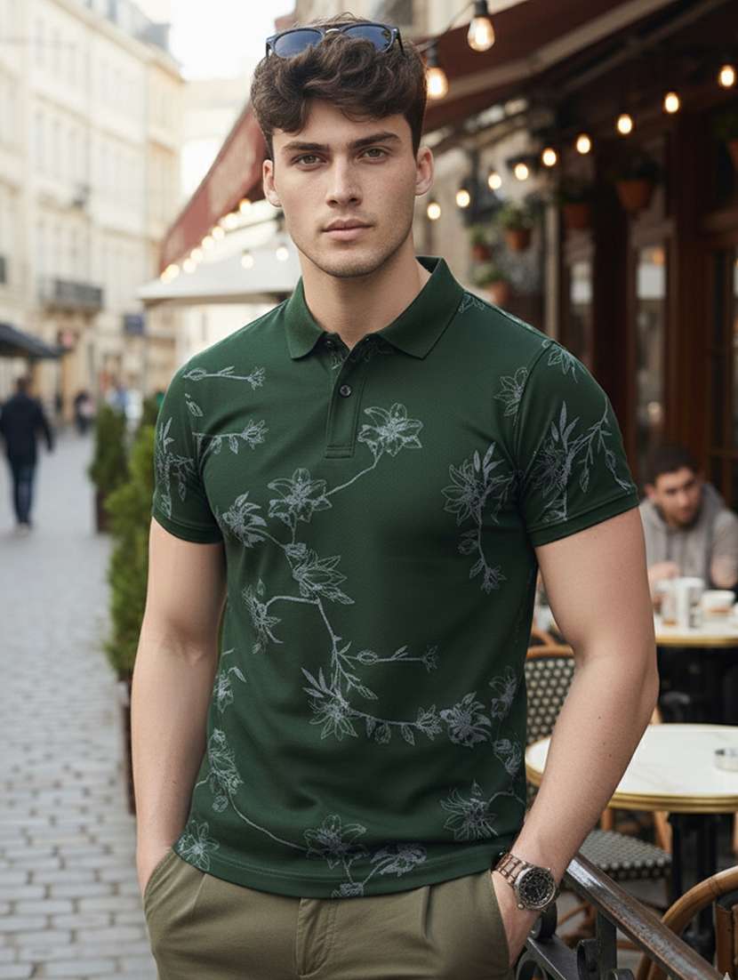 men printed short sleeve regular fit polo t-shirt