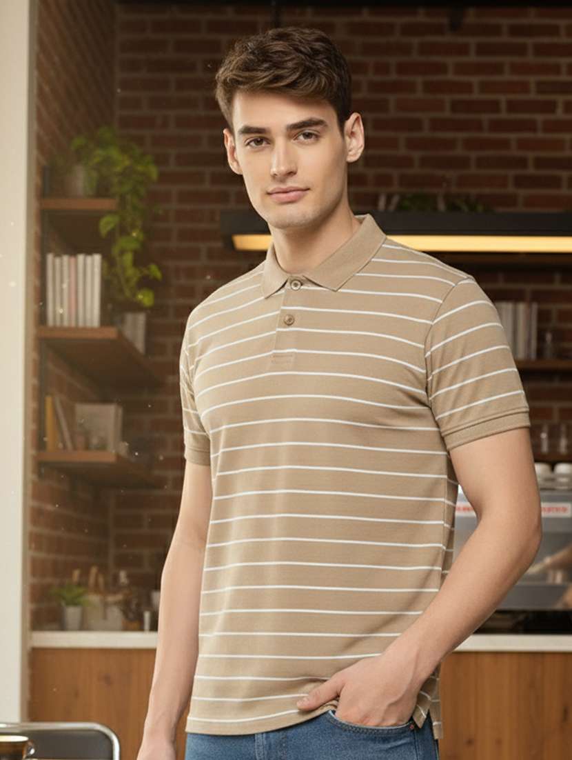 men striped short sleeve regular fit polo t-shirt - 22320205 -  Standard Image - 1