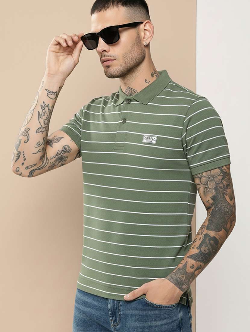 men striped short sleeve regular fit polo t-shirt - 22320207 -  Standard Image - 1