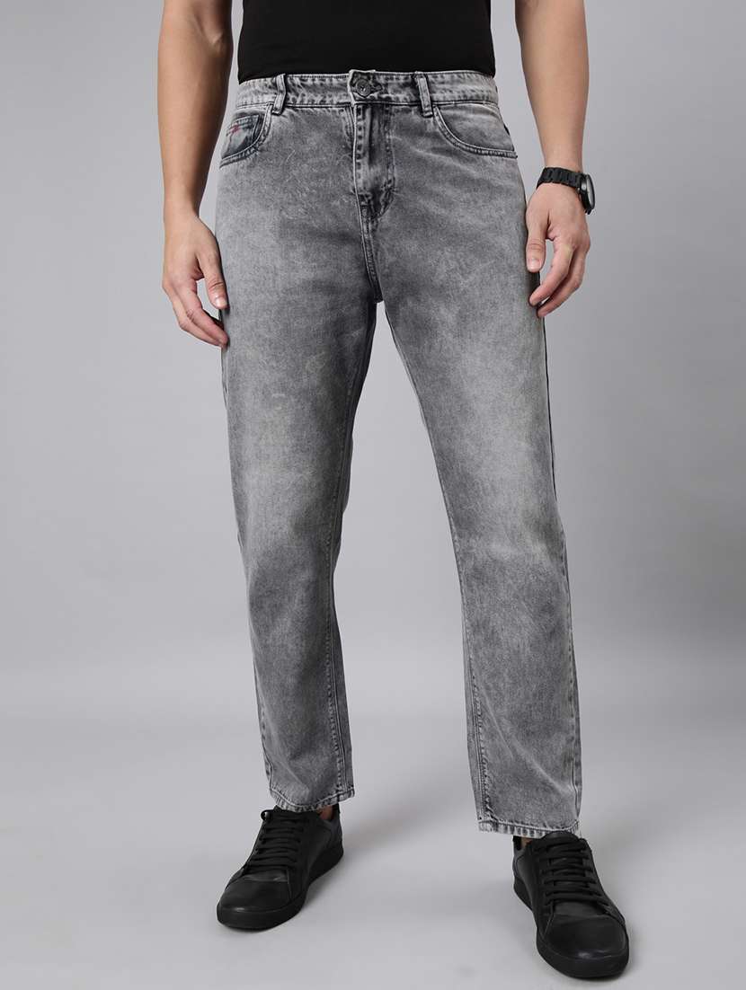 men washed mid rise ankle length jeans