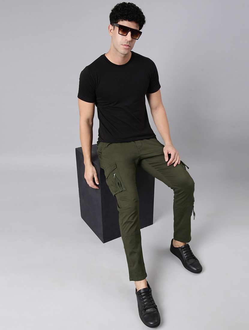 men solid mid rise regular fit cargo - 22320229 -  Standard Image - 1